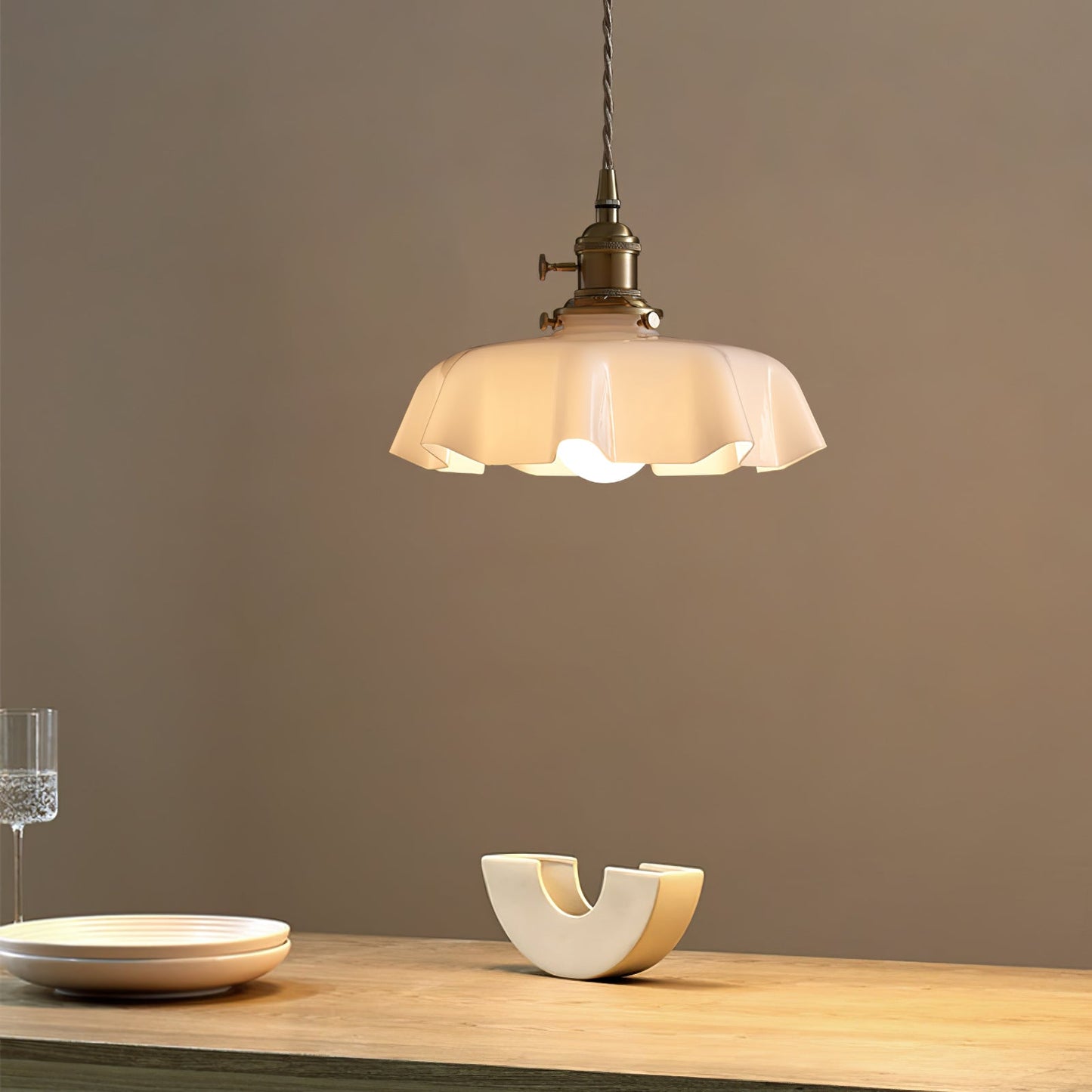 Kelvarna | Vintage plisseret glas fløjl pendellampe