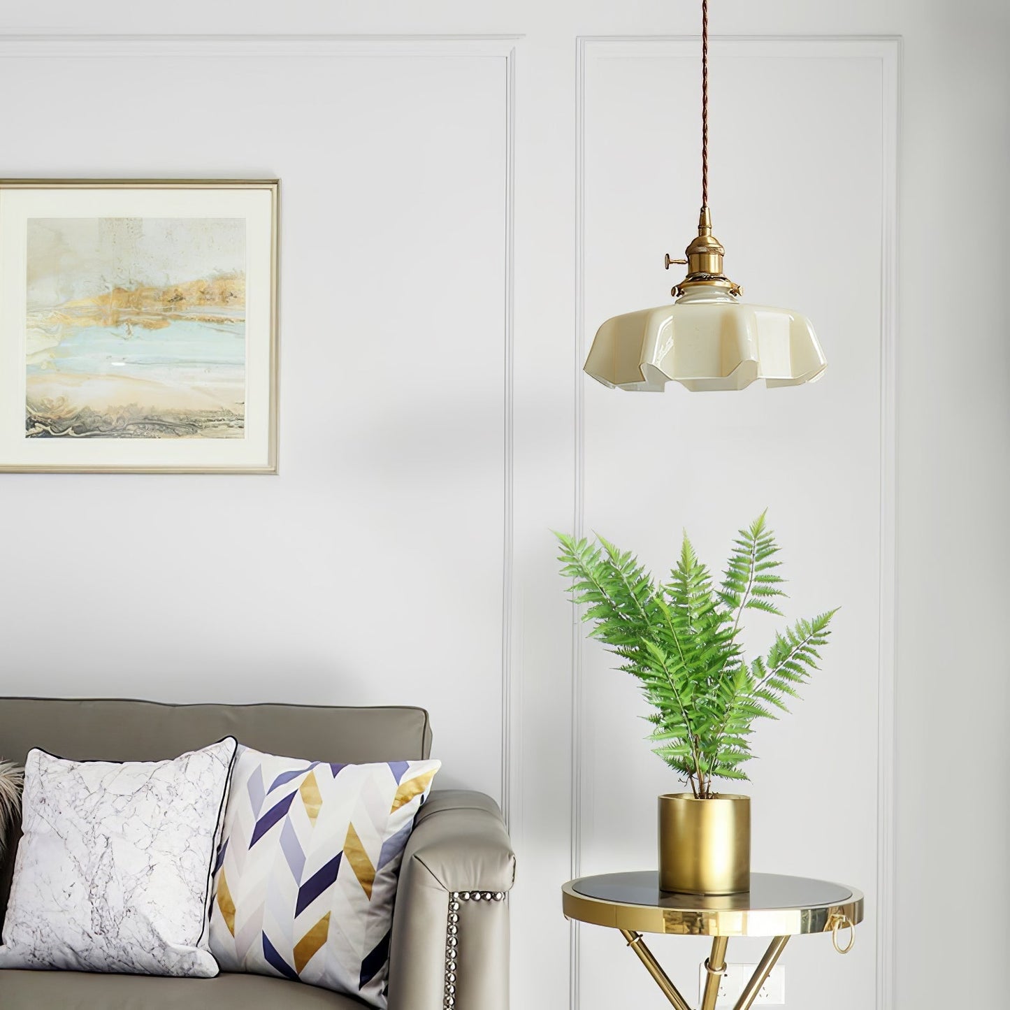 Kelvarna | Vintage plisseret glas fløjl pendellampe