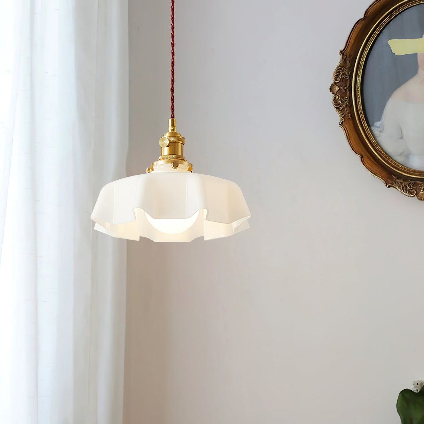 Kelvarna | Vintage plisseret glas fløjl pendellampe