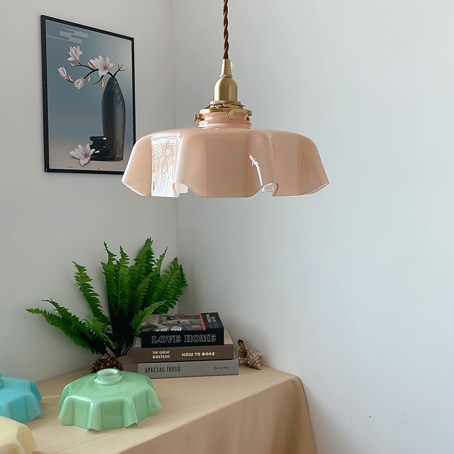 Kelvarna | Vintage plisseret glas fløjl pendellampe