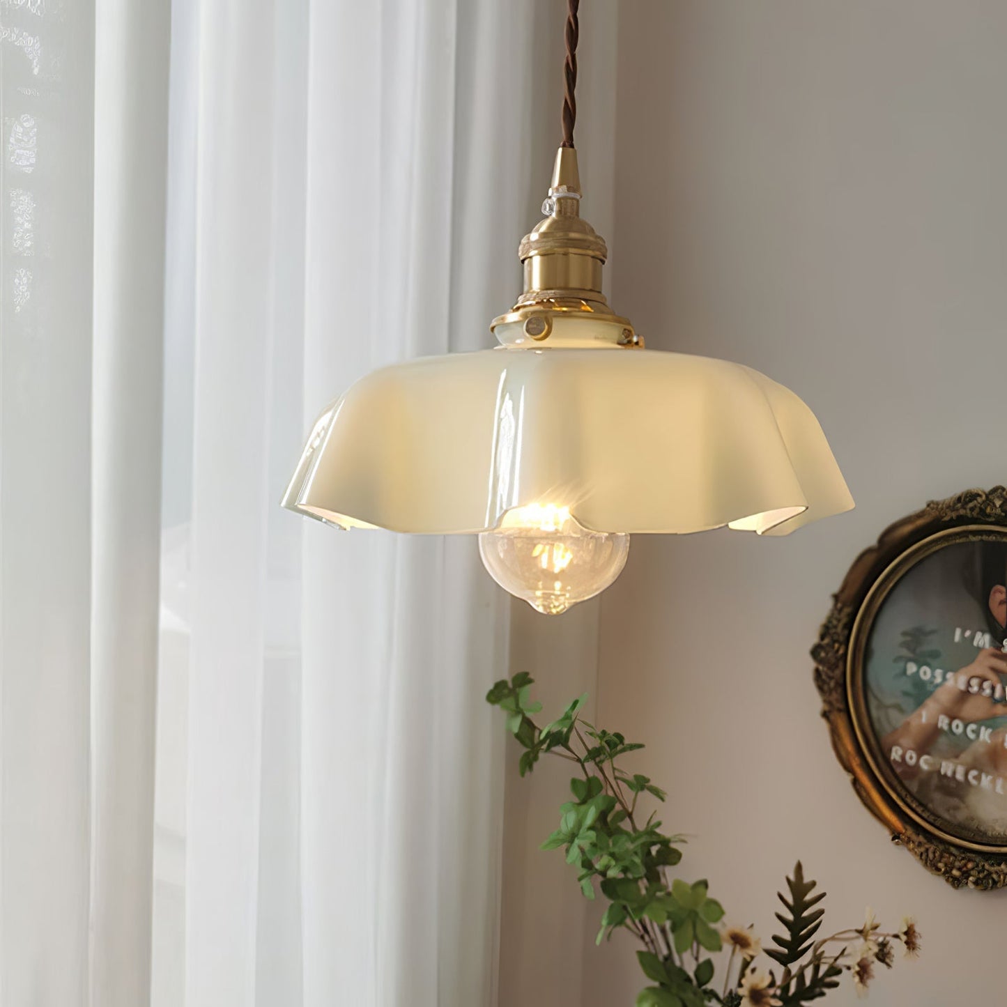 Kelvarna | Vintage plisseret glas fløjl pendellampe