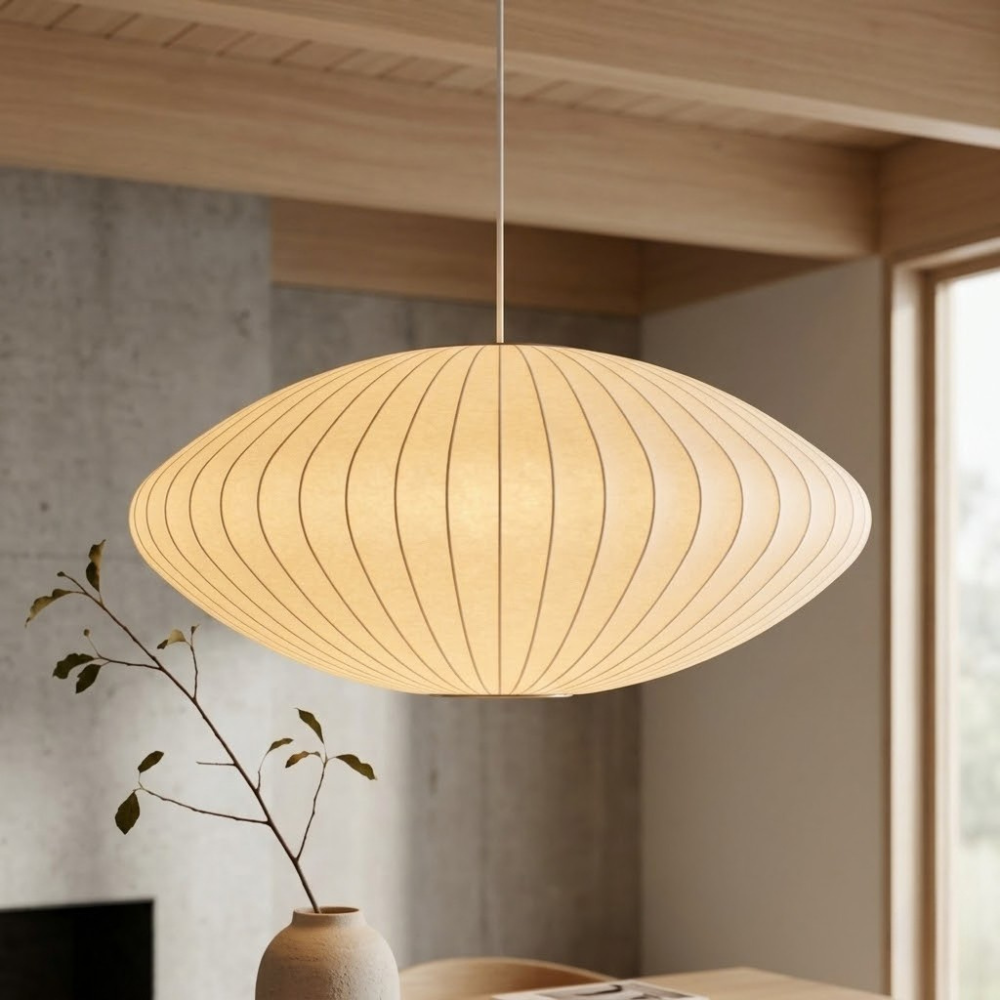 Vela | Mid-century ribbet hvid lanterne loftslampe