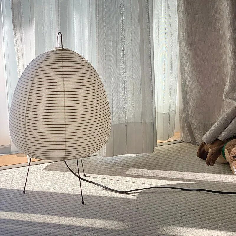 Minimalistisk zen japansk rispapir tripod bordlampe med stemningsbelysning