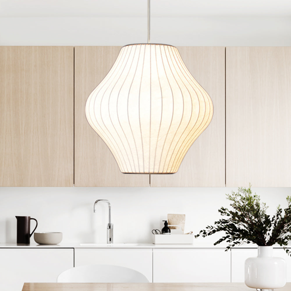 Vela | Mid-century ribbet hvid lanterne loftslampe