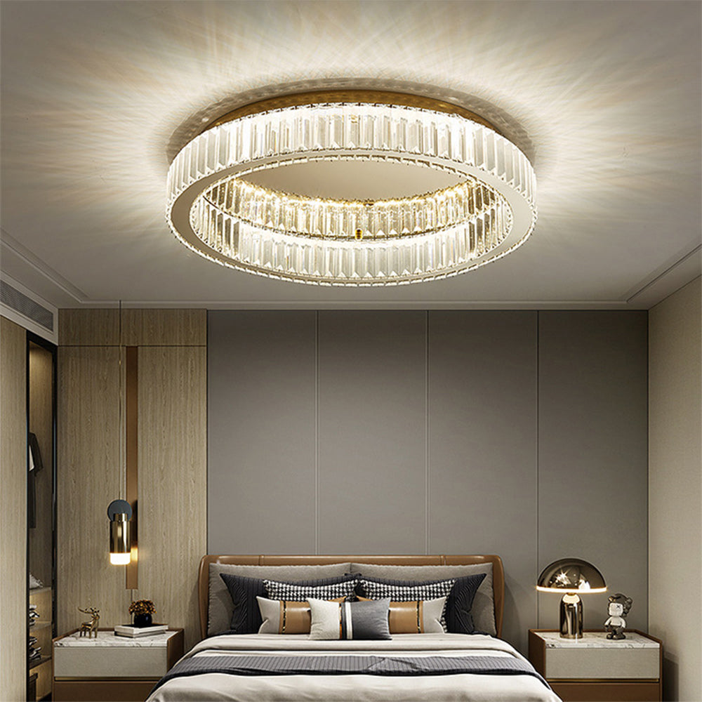 Aure | Elegant gylden krystalring loftslampe