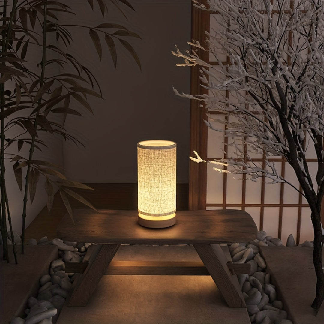 Naturlig træbase linnedskærm USB bordlampe