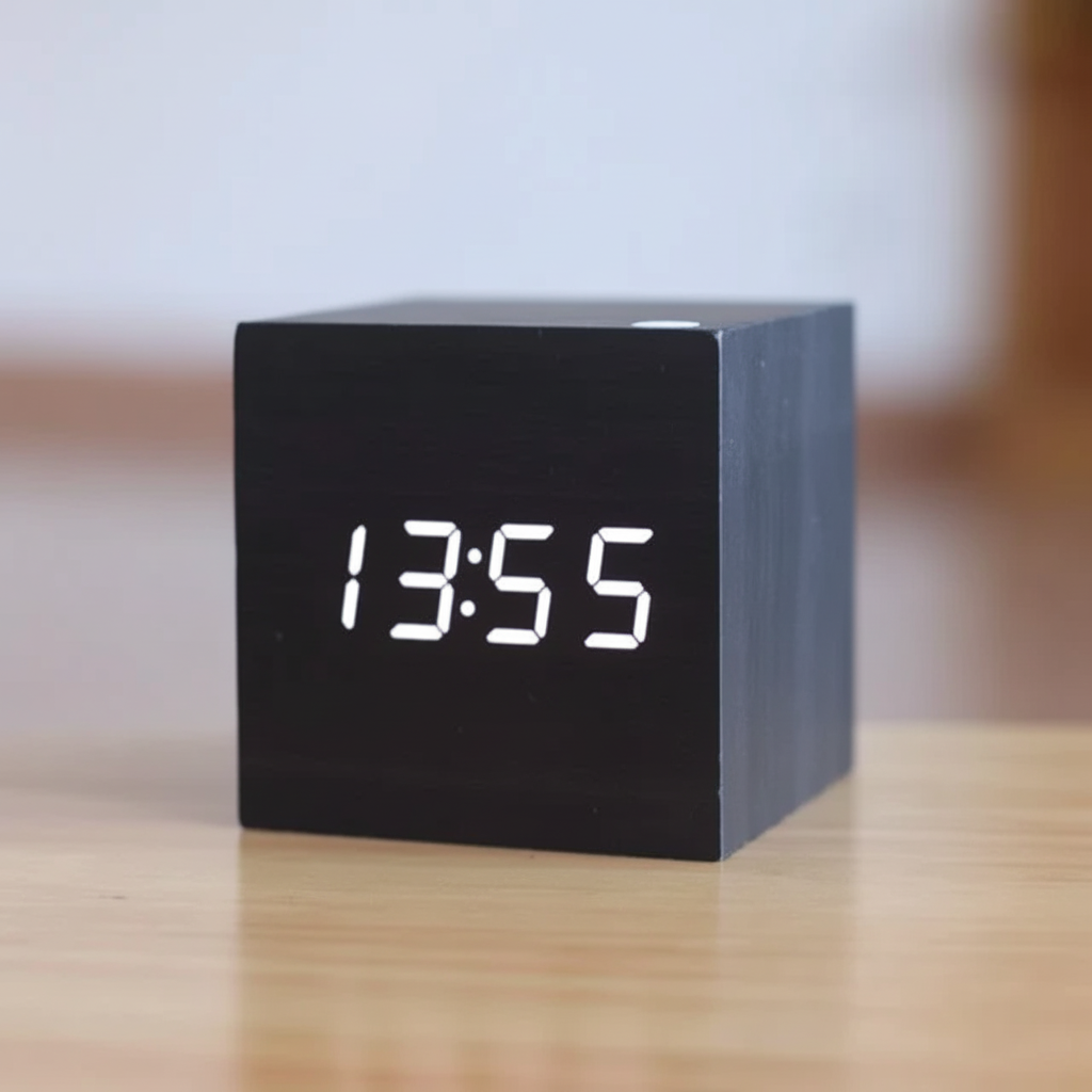 Træfinish minimalistisk digitalt skrivebordsalarmur