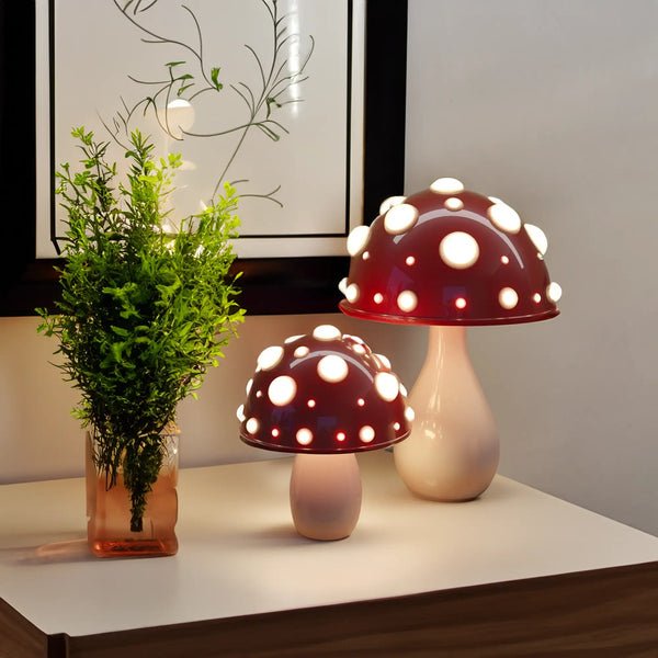 Skulpturel Amanita Svampekuppel Genopladelig Dæmpbar Bordlampe