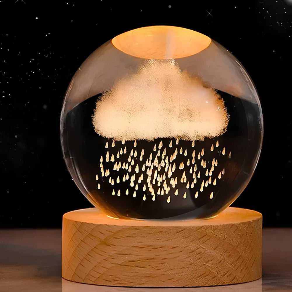 Graveret krystalkugle planet sfære natlampe bordlampe