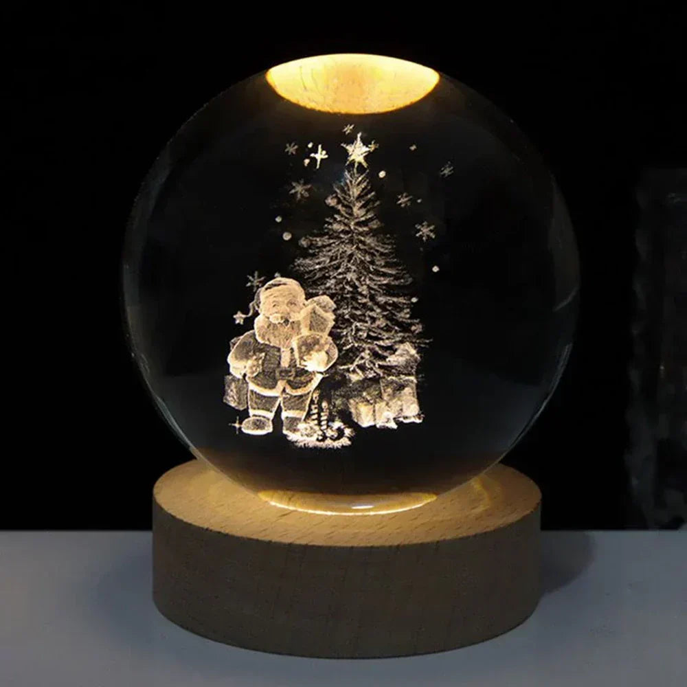 Graveret krystalkugle planet sfære natlampe bordlampe