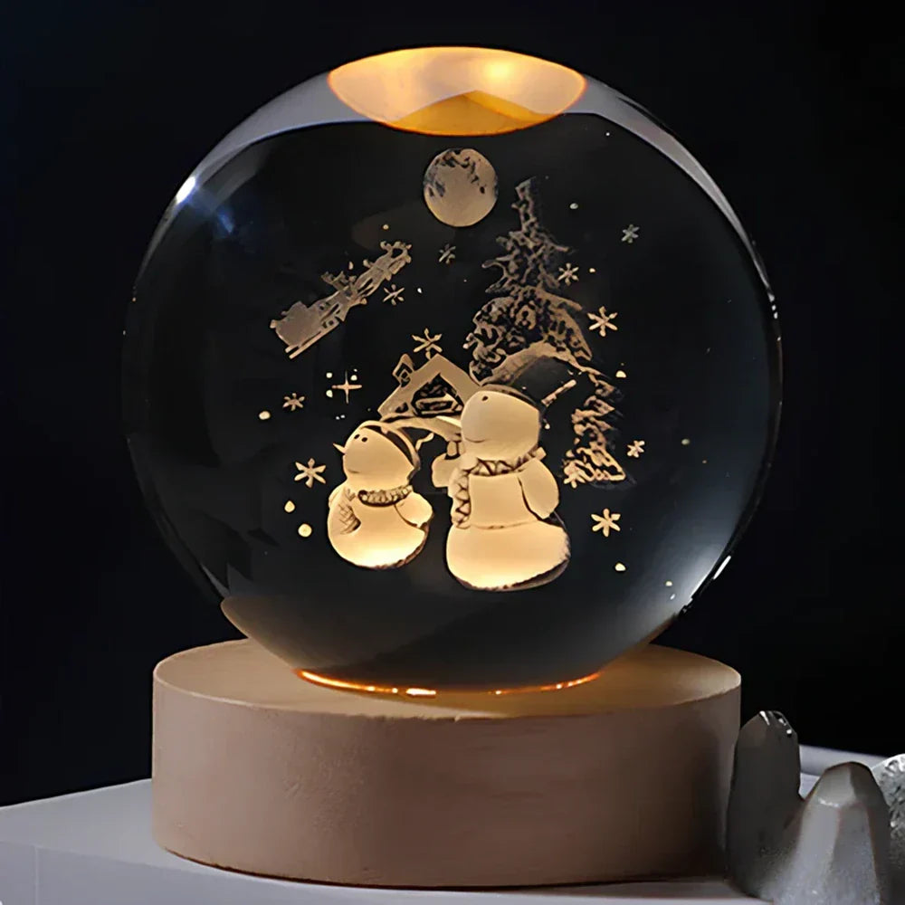 Graveret krystalkugle planet sfære natlampe bordlampe