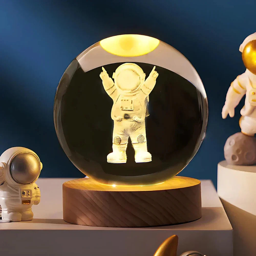 Graveret krystalkugle planet sfære natlampe bordlampe