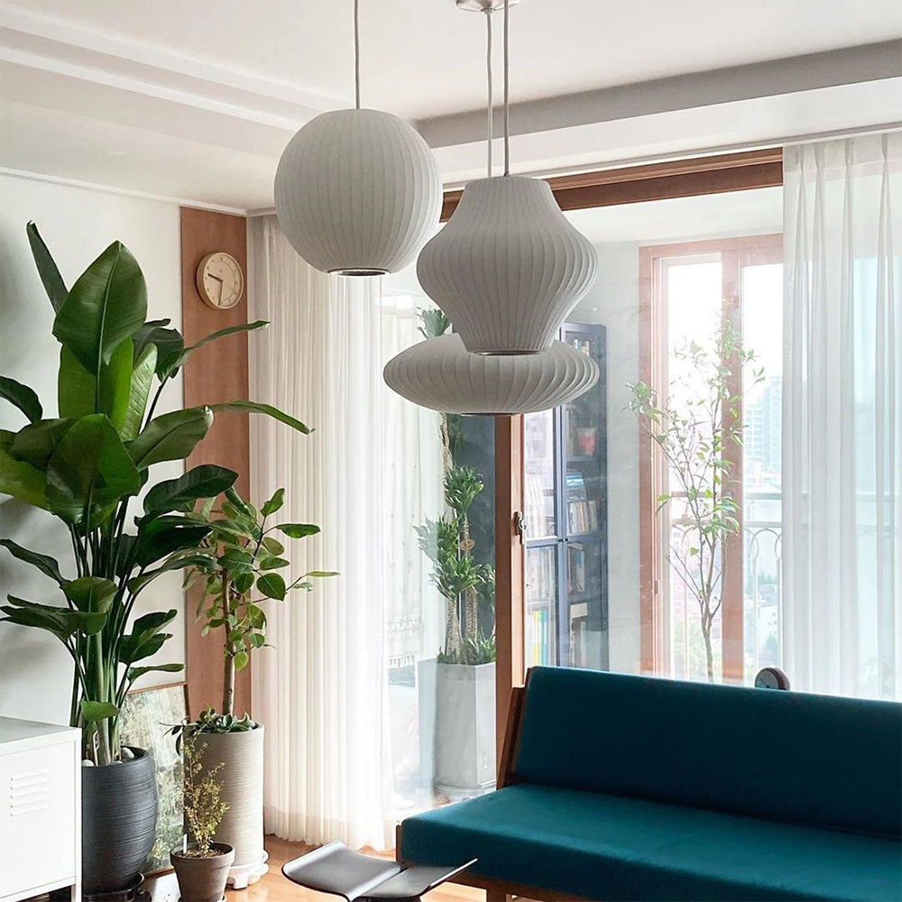Vela | Mid-century ribbet hvid lanterne loftslampe