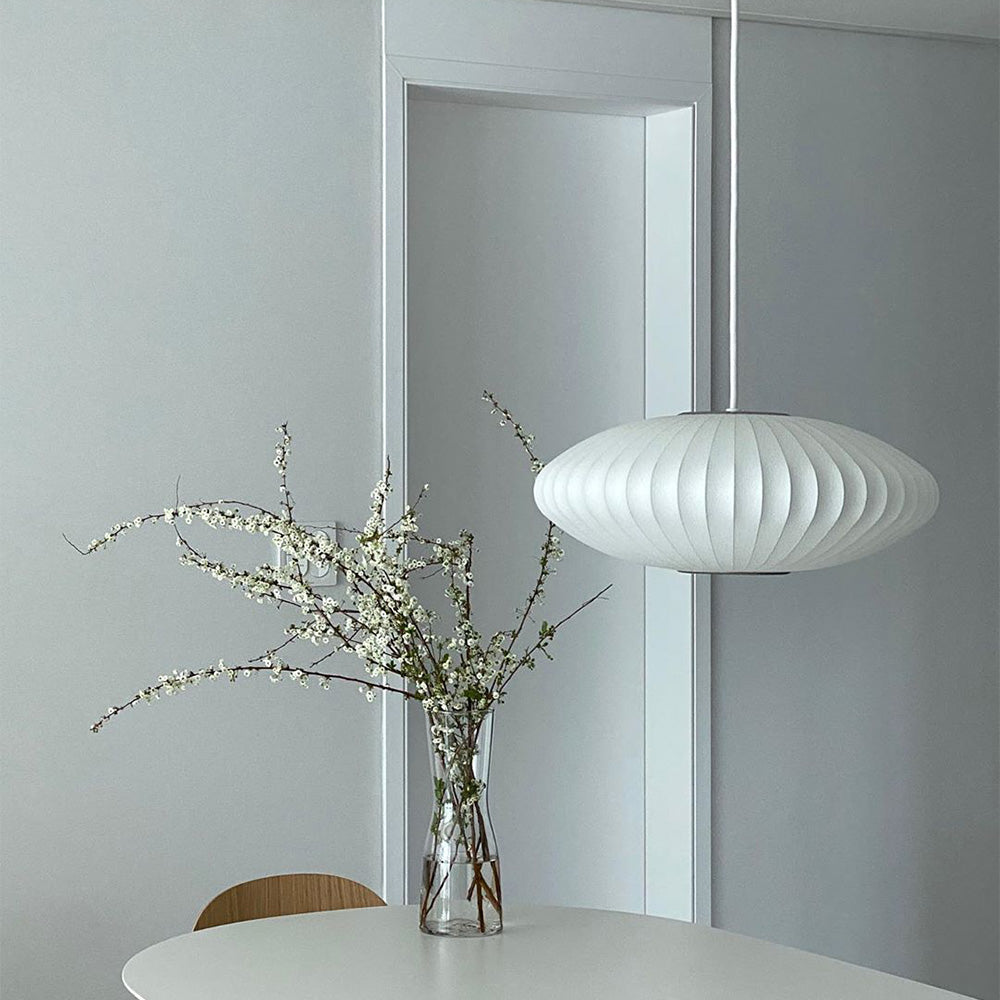 Vela | Mid-century ribbet hvid lanterne loftslampe