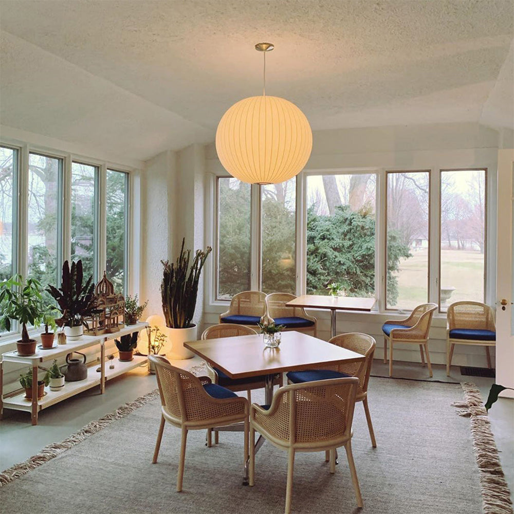 Vela | Mid-century ribbet hvid lanterne loftslampe