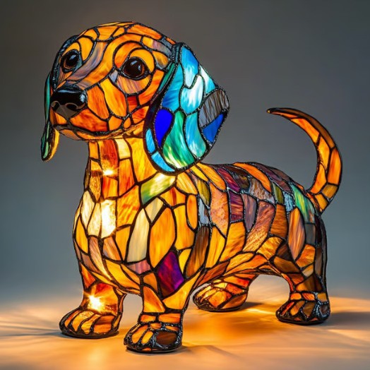 Glasmosaik skulptureret harpats hundefigur accent bordlampe