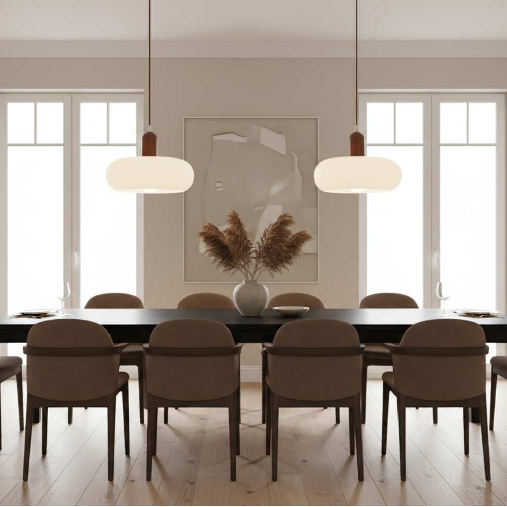 Nordica | Minimalistisk cremefarvet glas- og træpendel