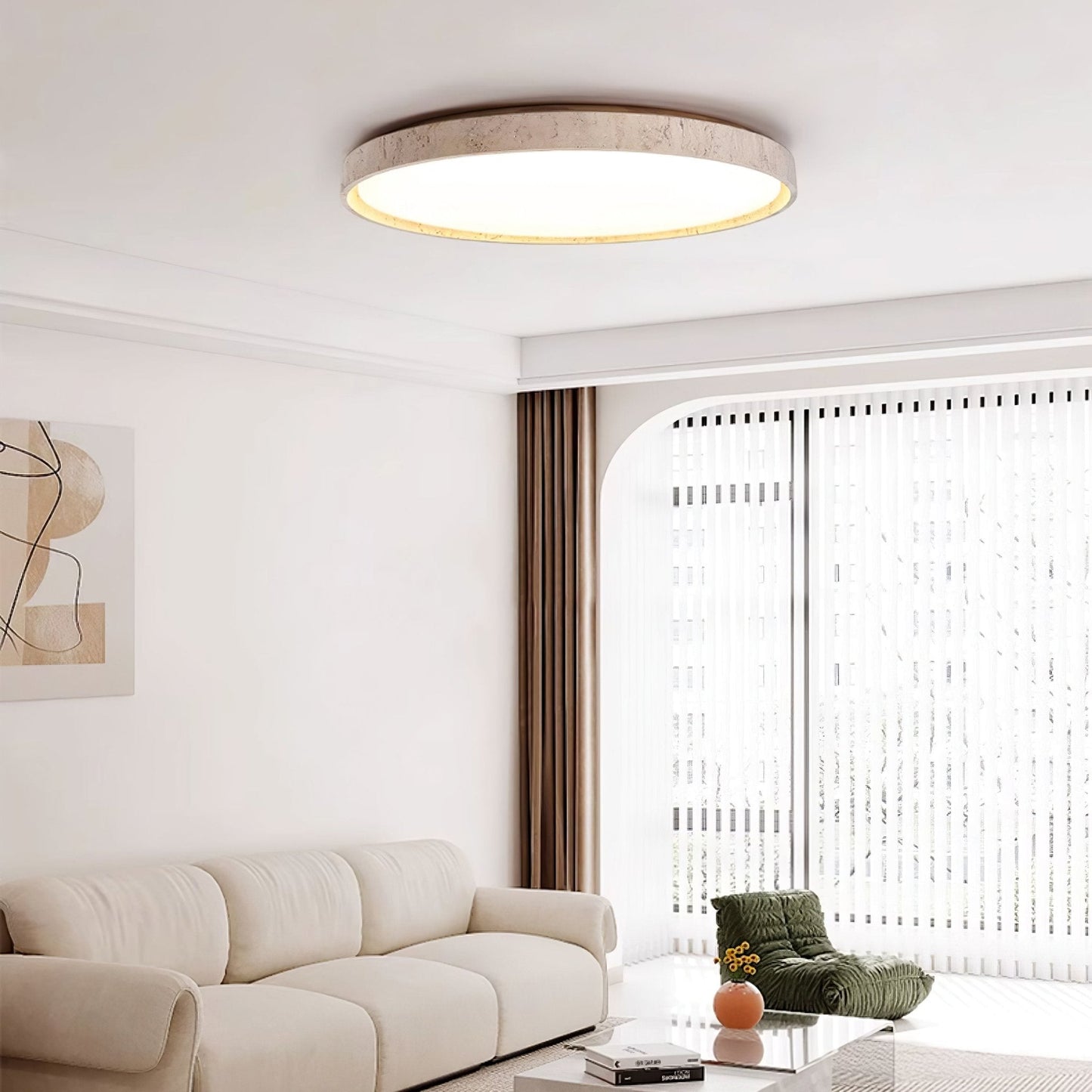 Aeristhos | Minimalistisk håndskåret rund travertin sten loftslampe