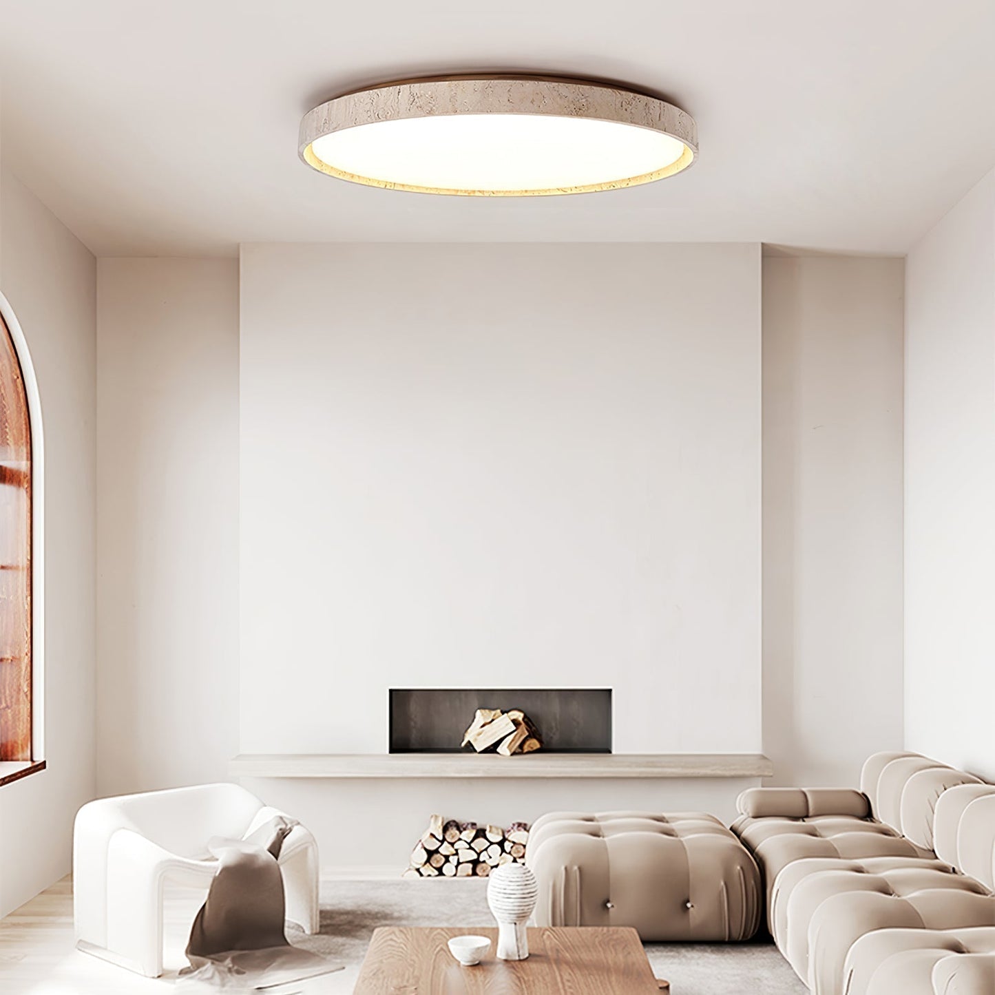 Aeristhos | Minimalistisk håndskåret rund travertin sten loftslampe
