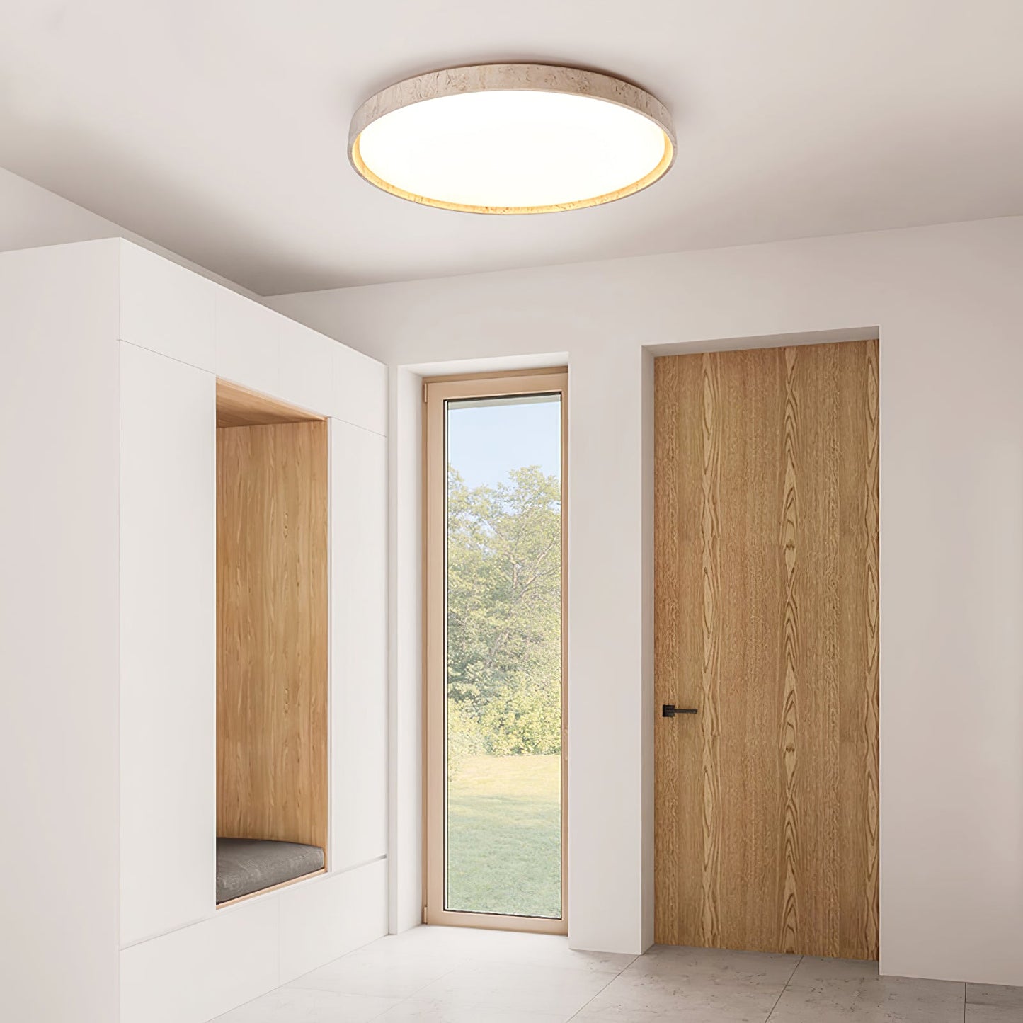 Aeristhos | Minimalistisk håndskåret rund travertin sten loftslampe