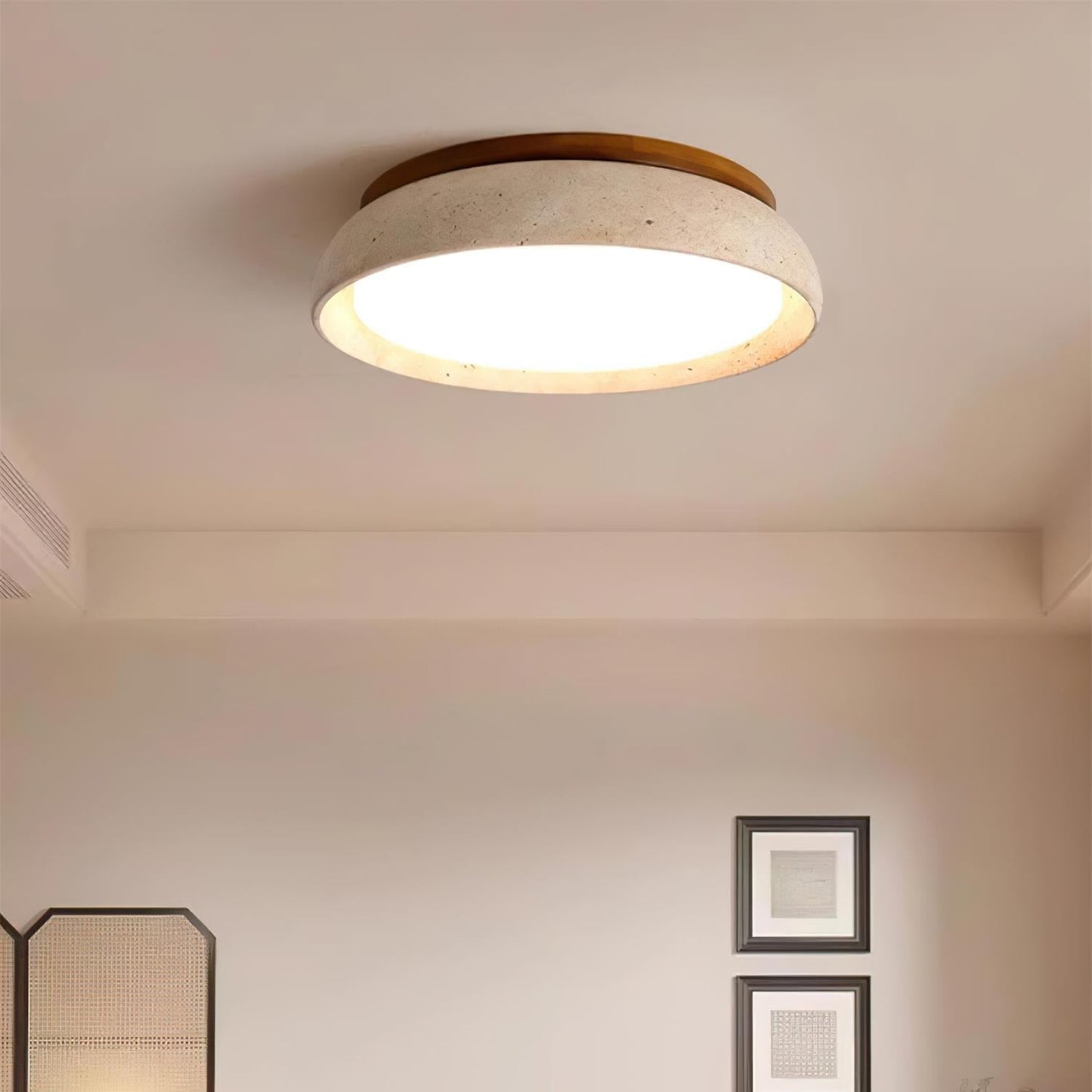 Caelum | Naturlig rund travertin indbygget loftslampe