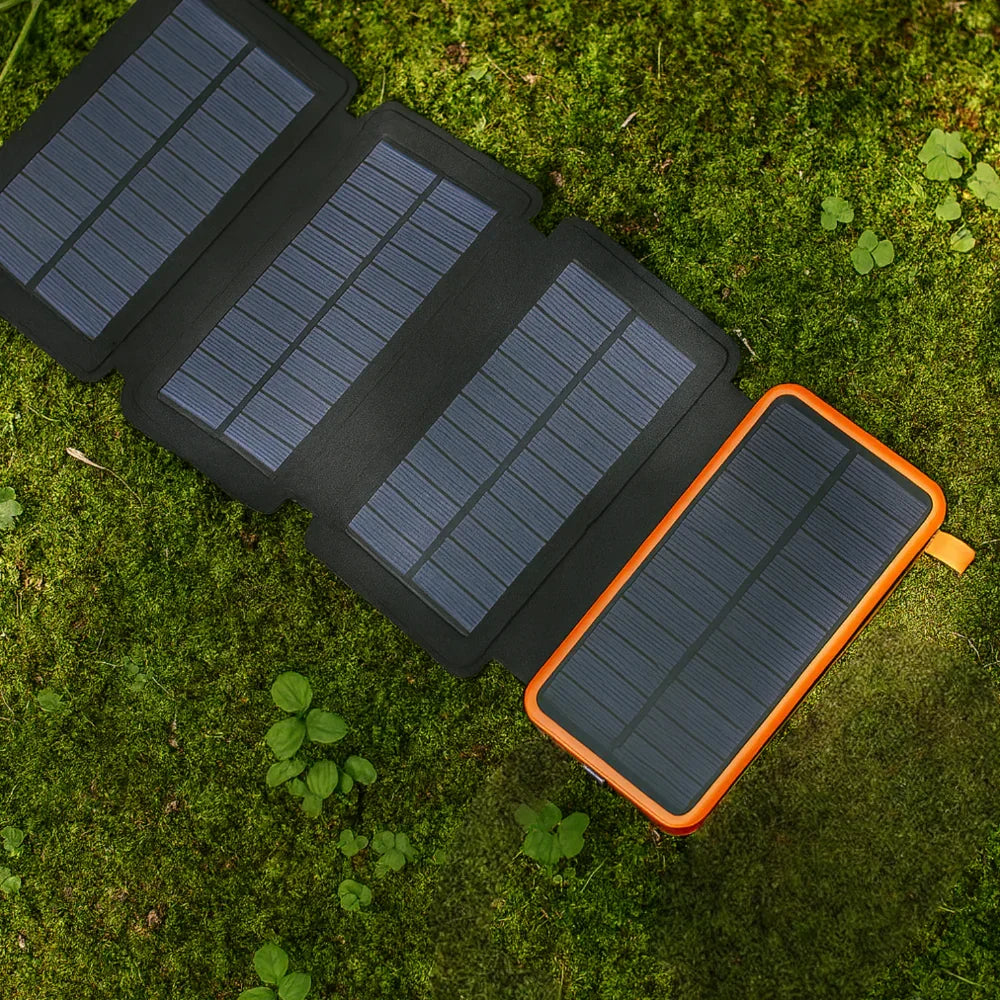 Bærbar robust udendørs solcelle powerbank oplader med foldbart panel