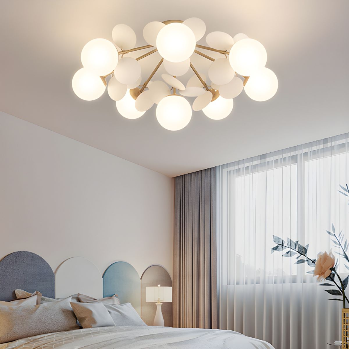 Kalythos | Skulpturel geometrisk disk klynge semi-flush monteret loftslampe