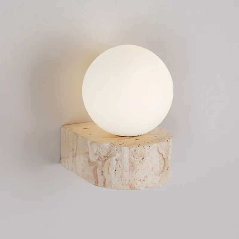 Skulpturel travertin sten frostet glas japansk minimalistisk væglampe