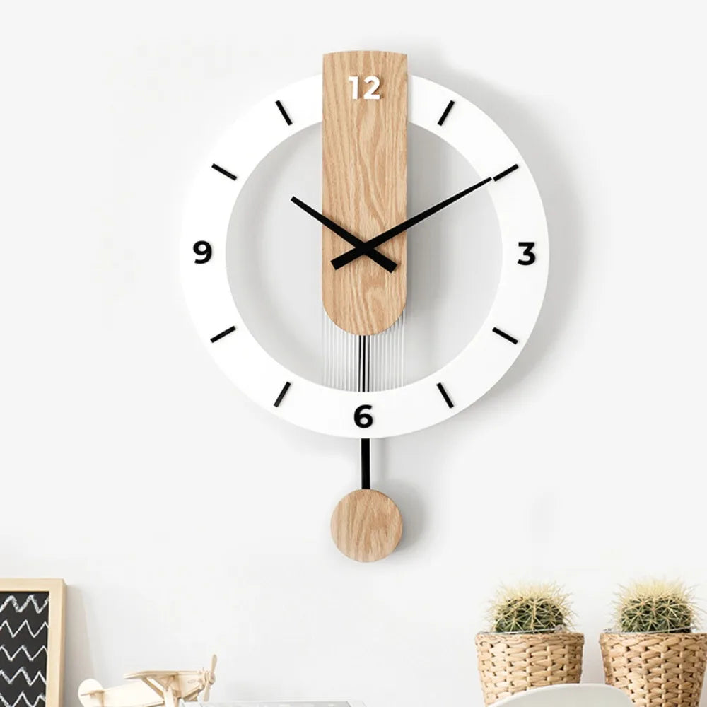 Minimalistisk åben ramme akryl træ pendul vægur