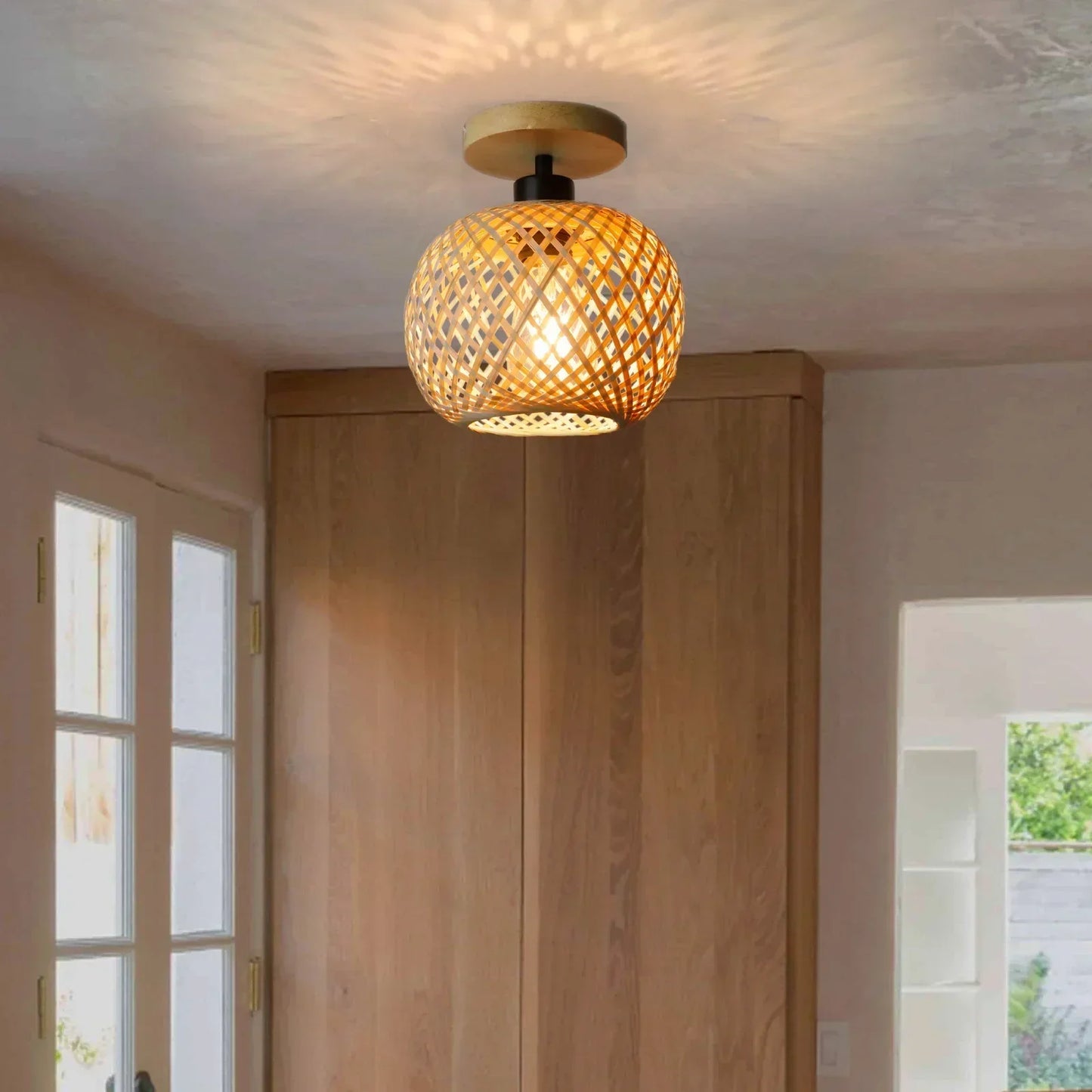 Håndvævet bambus rattan overflademonteret loftlampe