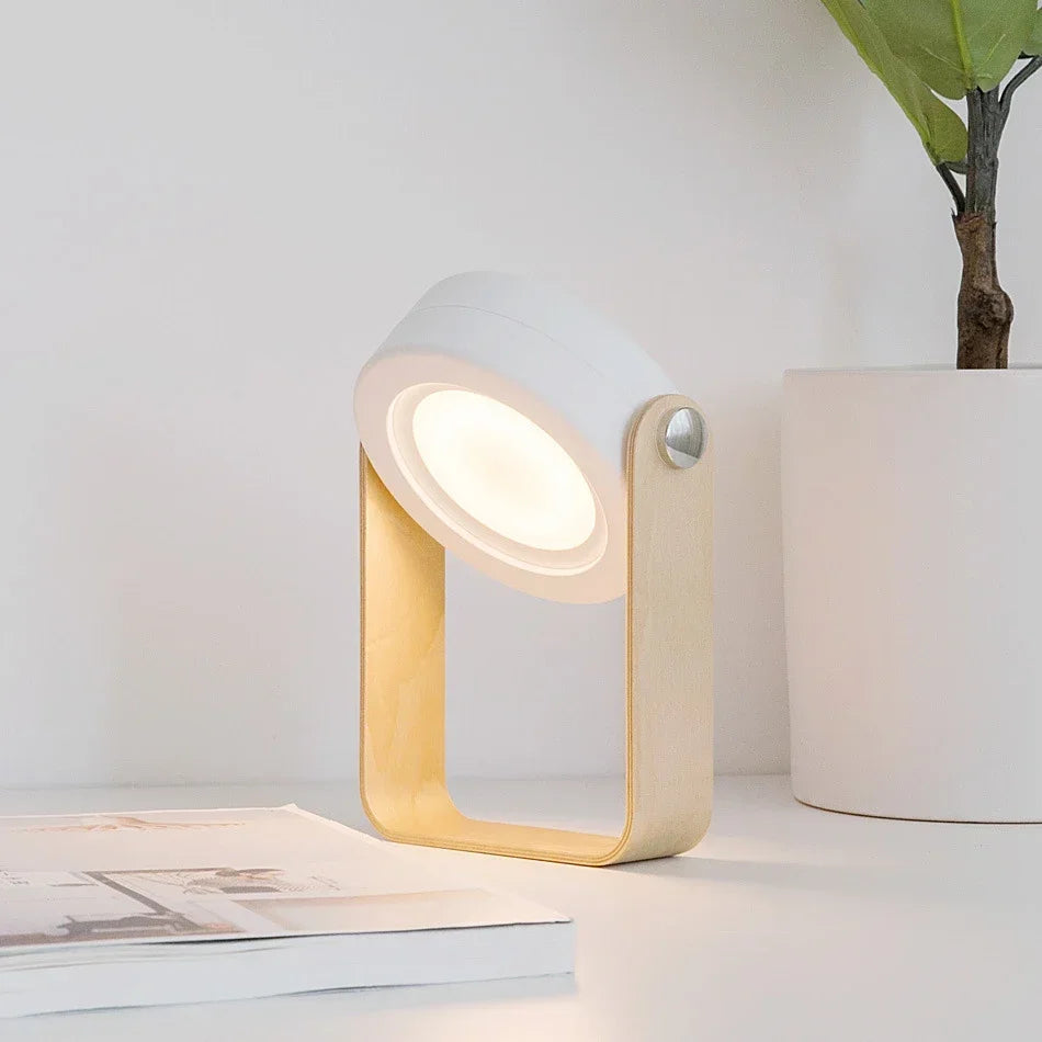Sammenklappeligt træhåndtag skandinavisk minimalistisk genopladelig bærbar bordlampe