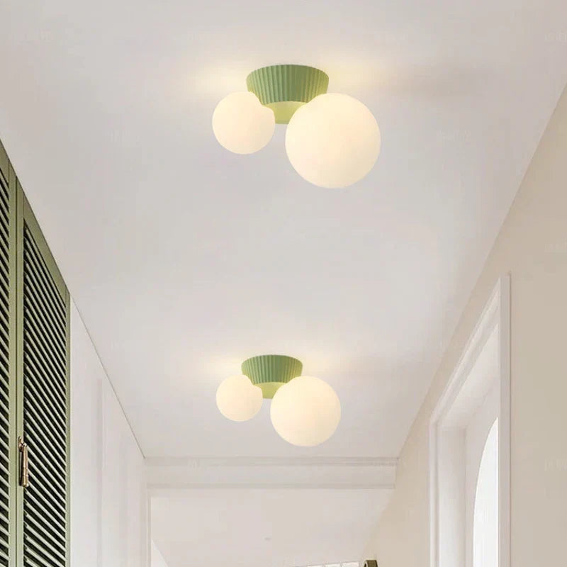 Skulpturel ribbet frostet dobbelt globus loftlampe