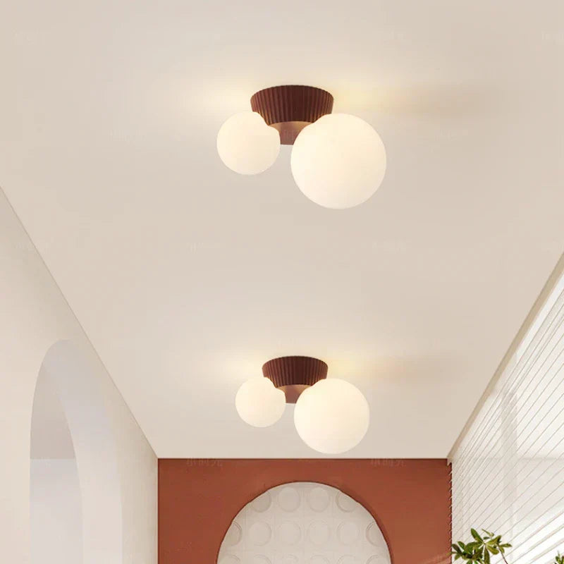 Skulpturel ribbet frostet dobbelt globus loftlampe