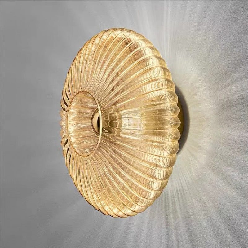 Nordisk vintage stribet bølget glas disk væglampe