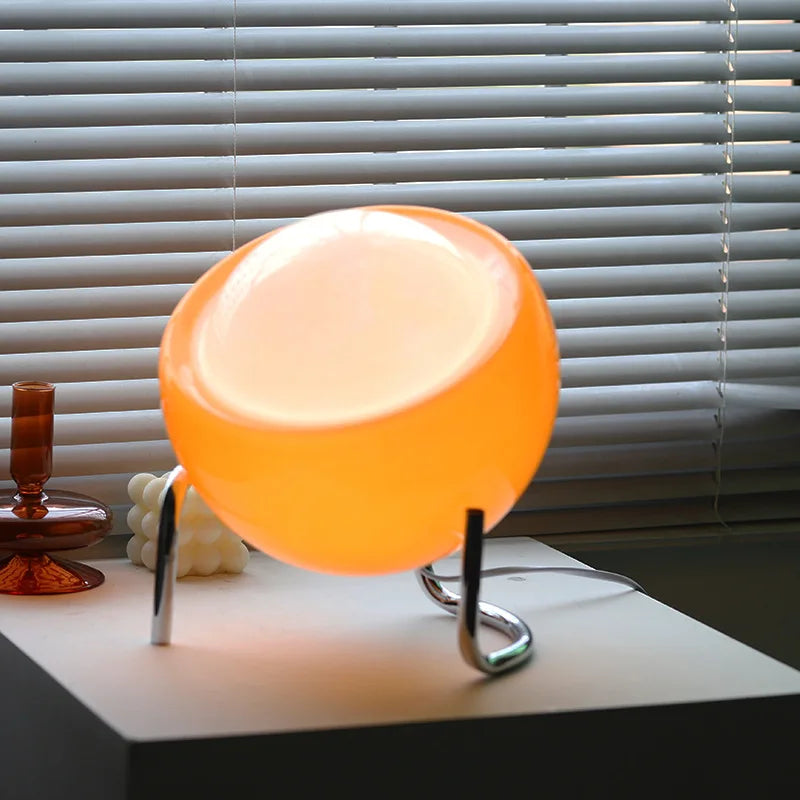 Bauhaus skulpturel glas bordlampe med tekstureret stålbase