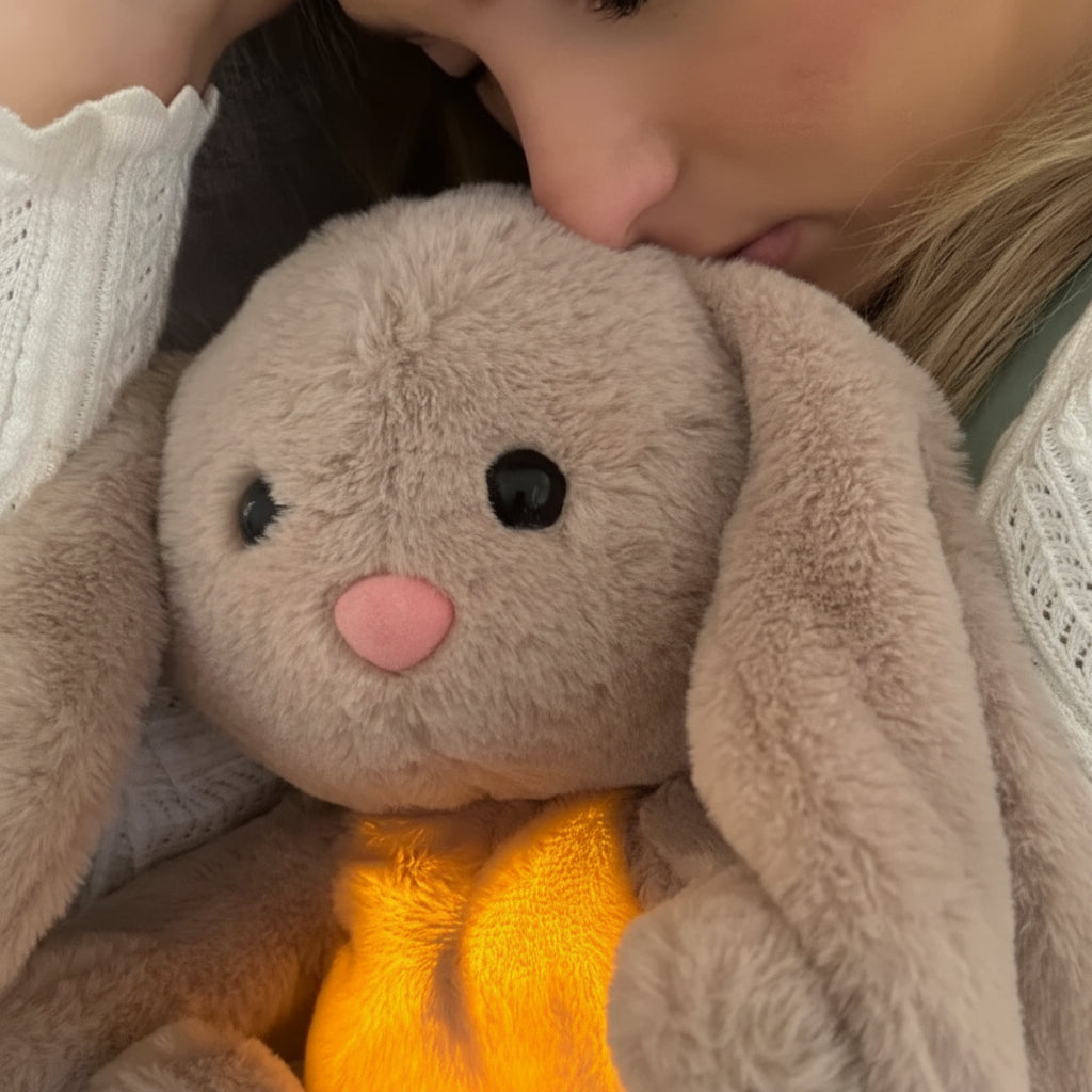 Blød hyggelig åndende kanin plys afslapningskammerat bamse legetøj