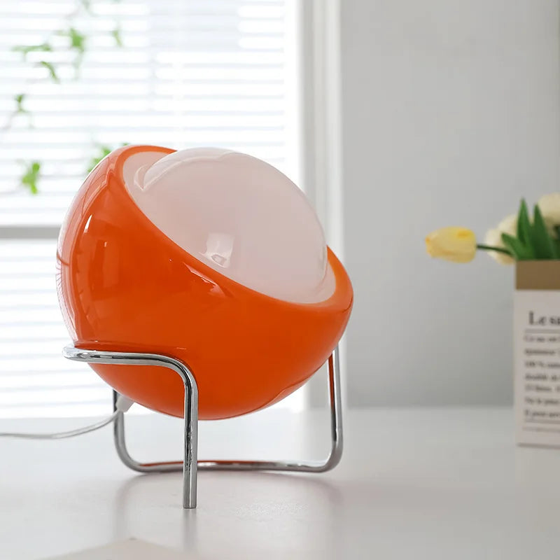 Bauhaus skulpturel glas bordlampe med tekstureret stålbase