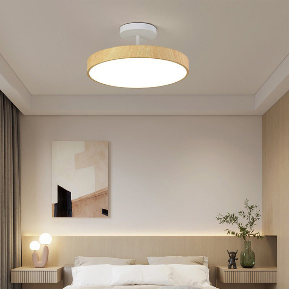Sylva | Moderne træstruktur cirkulær semi-flush loftslampe