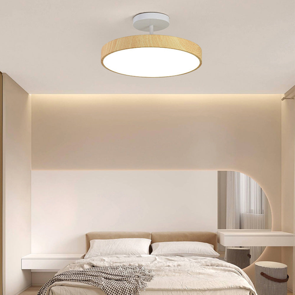 Sylva | Moderne træstruktur cirkulær semi-flush loftslampe