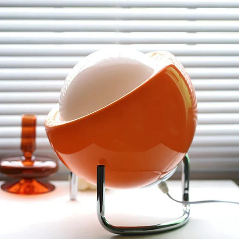 Bauhaus skulpturel glas bordlampe med tekstureret stålbase