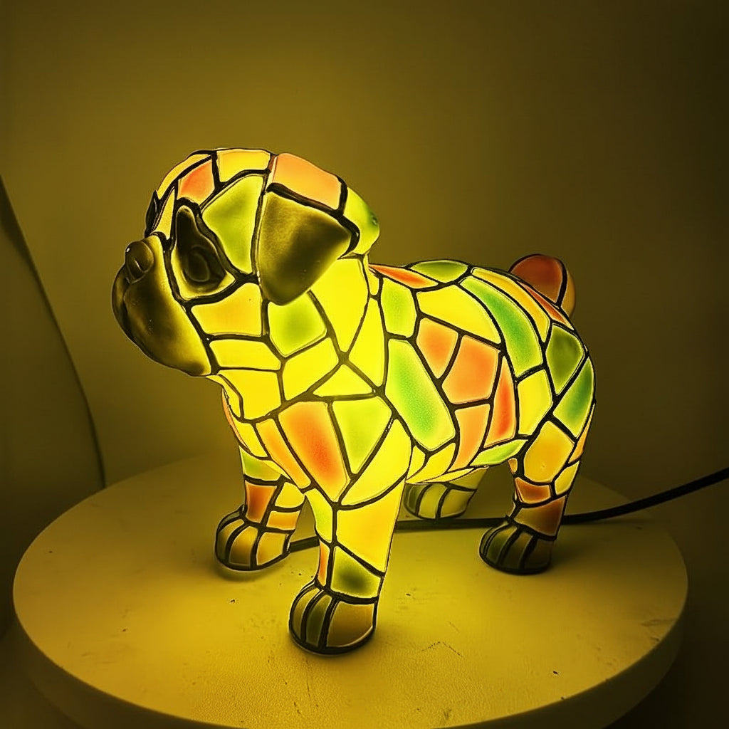 Glasmosaik skulptureret harpats hundefigur accent bordlampe