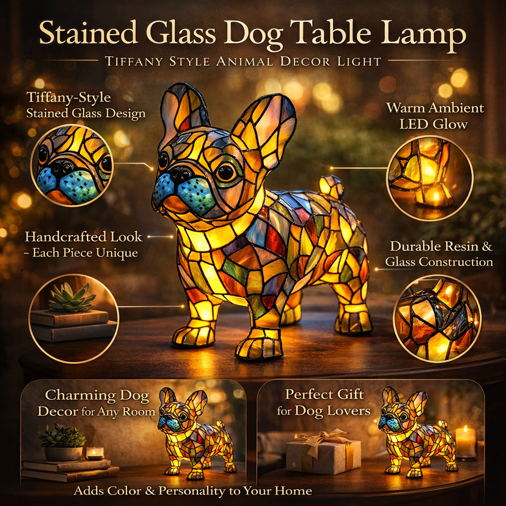 Glasmosaik hund silhuet dekorativ dyre bordlampe