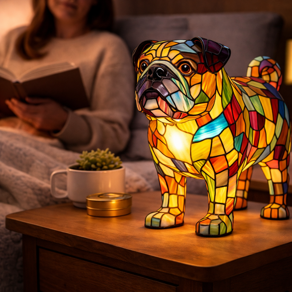 Glasmosaik hund silhuet dekorativ dyre bordlampe
