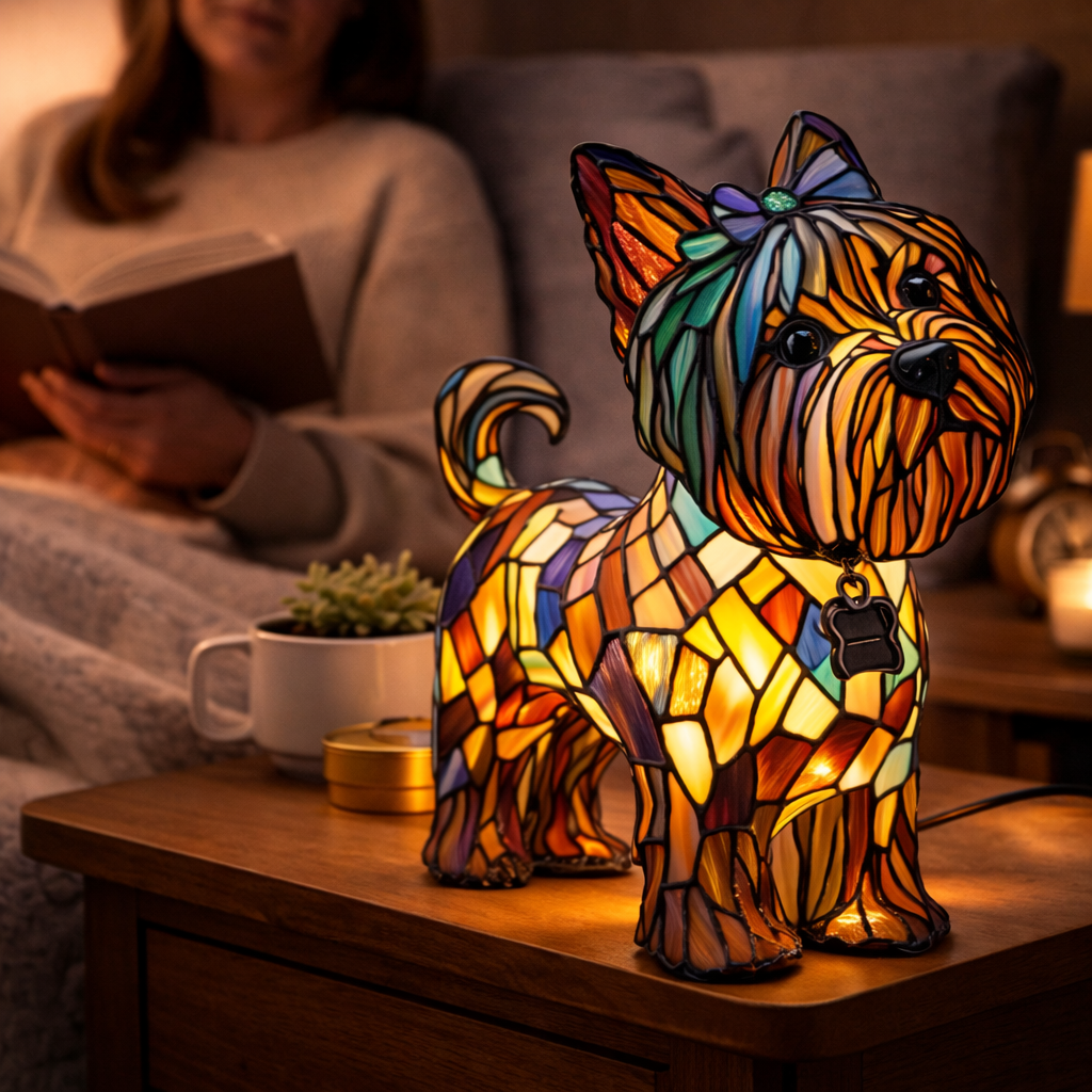 Glasmosaik hund silhuet dekorativ dyre bordlampe