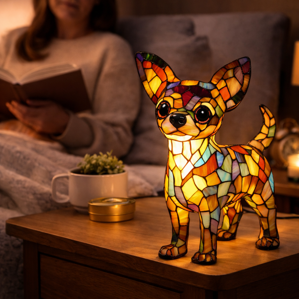 Glasmosaik hund silhuet dekorativ dyre bordlampe
