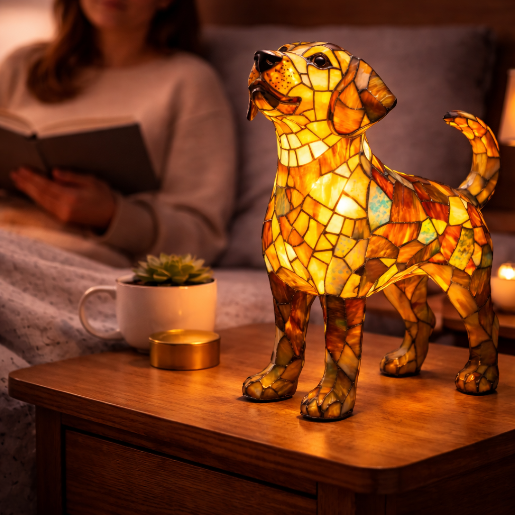 Glasmosaik hund silhuet dekorativ dyre bordlampe