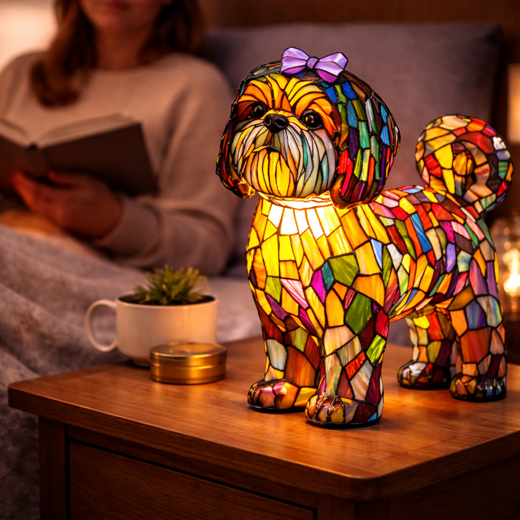 Glasmosaik hund silhuet dekorativ dyre bordlampe
