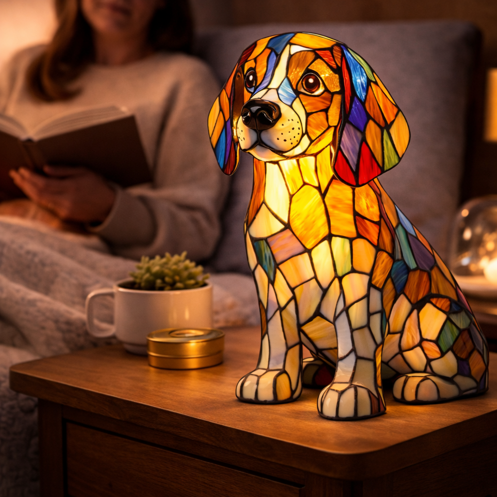 Glasmosaik hund silhuet dekorativ dyre bordlampe