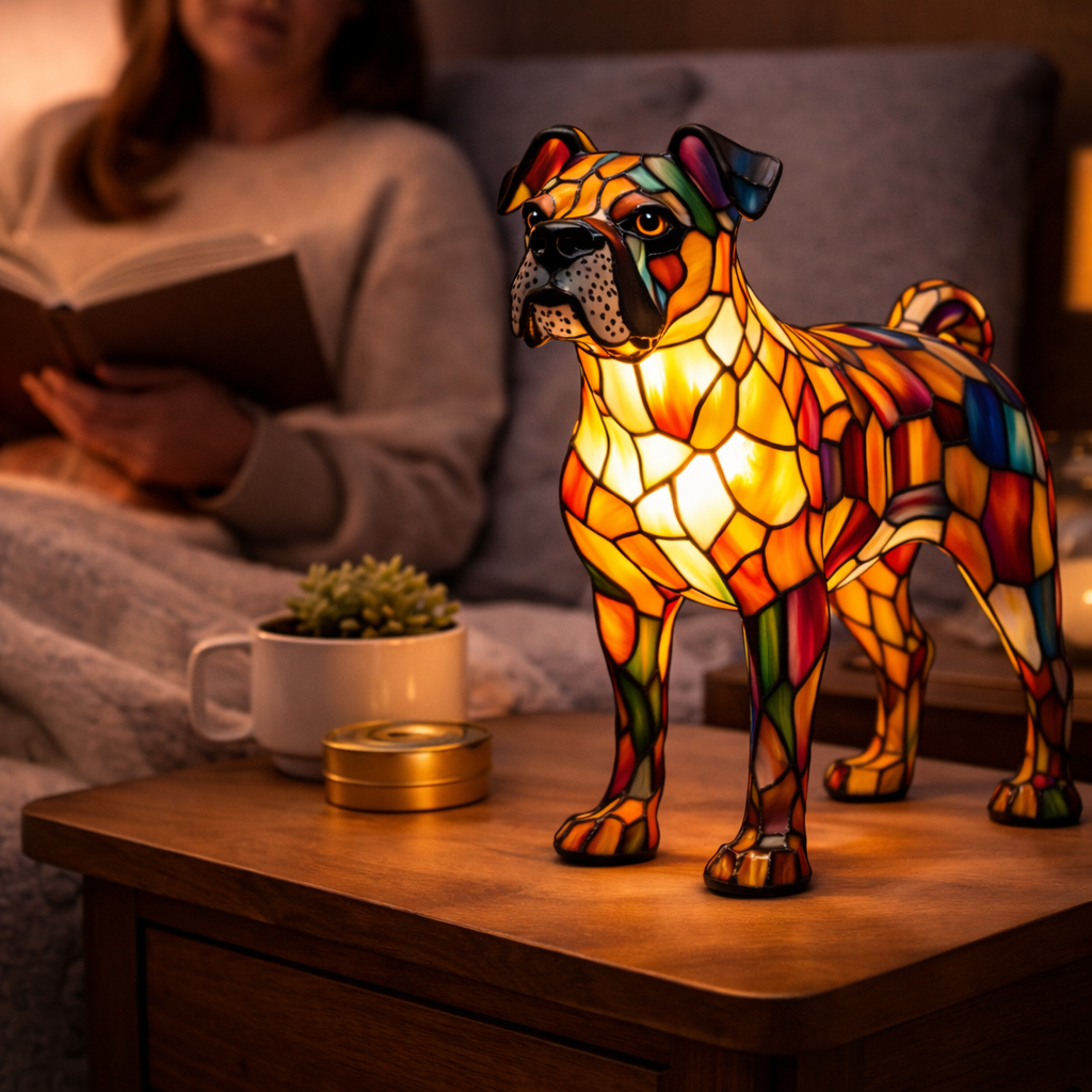 Glasmosaik hund silhuet dekorativ dyre bordlampe
