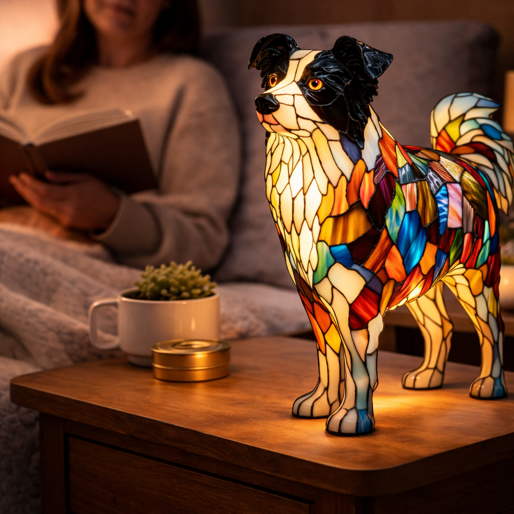 Glasmosaik hund silhuet dekorativ dyre bordlampe